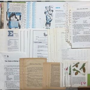 75 pc VTG Book Pages Lot*Education/School*Trees*Browned*Cookbook*4 Junk Journal
